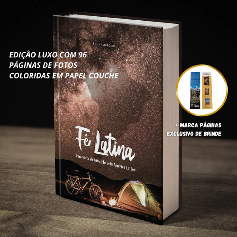 Fé Latina — edição luxo, capa dura com álbum fotográfico e marca-páginas